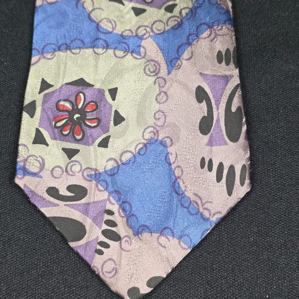 PRINCIPE Men's Blue Purple Grey Multi-Color Abstract Geometric Silk Tie